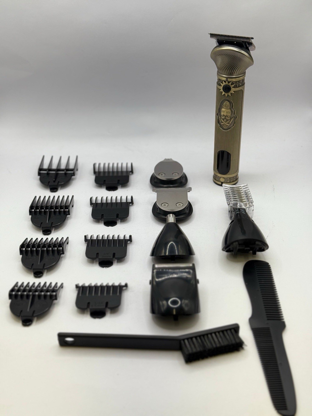 Cordless 6-in-1 T-Blade Trimmer Gold Black USB Charging 1.5mm-9mm Guards