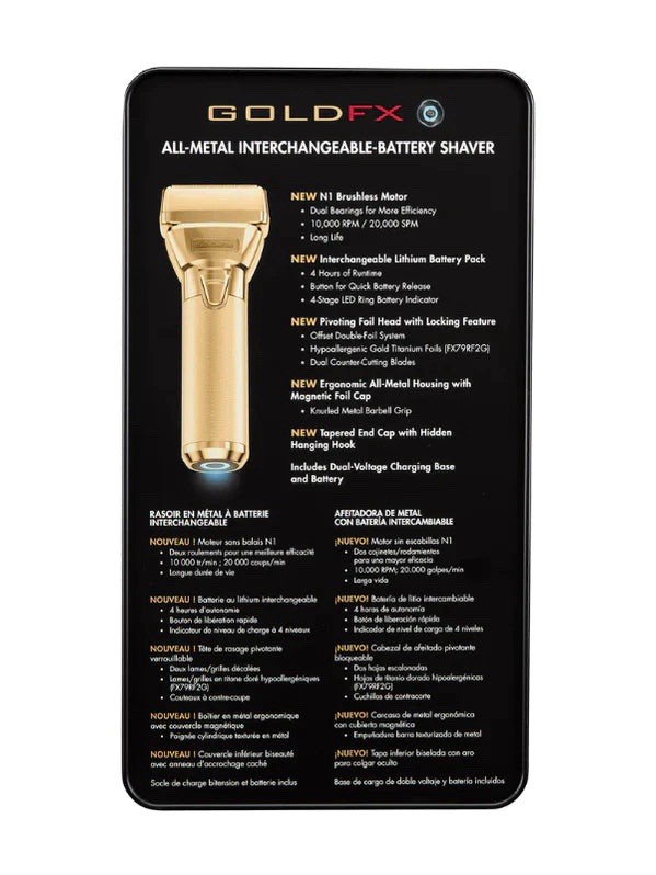BaByliss Pro FXONE GOLDFX All-Metal Interchangeable-Battery Shaver Gold #FX79FSG