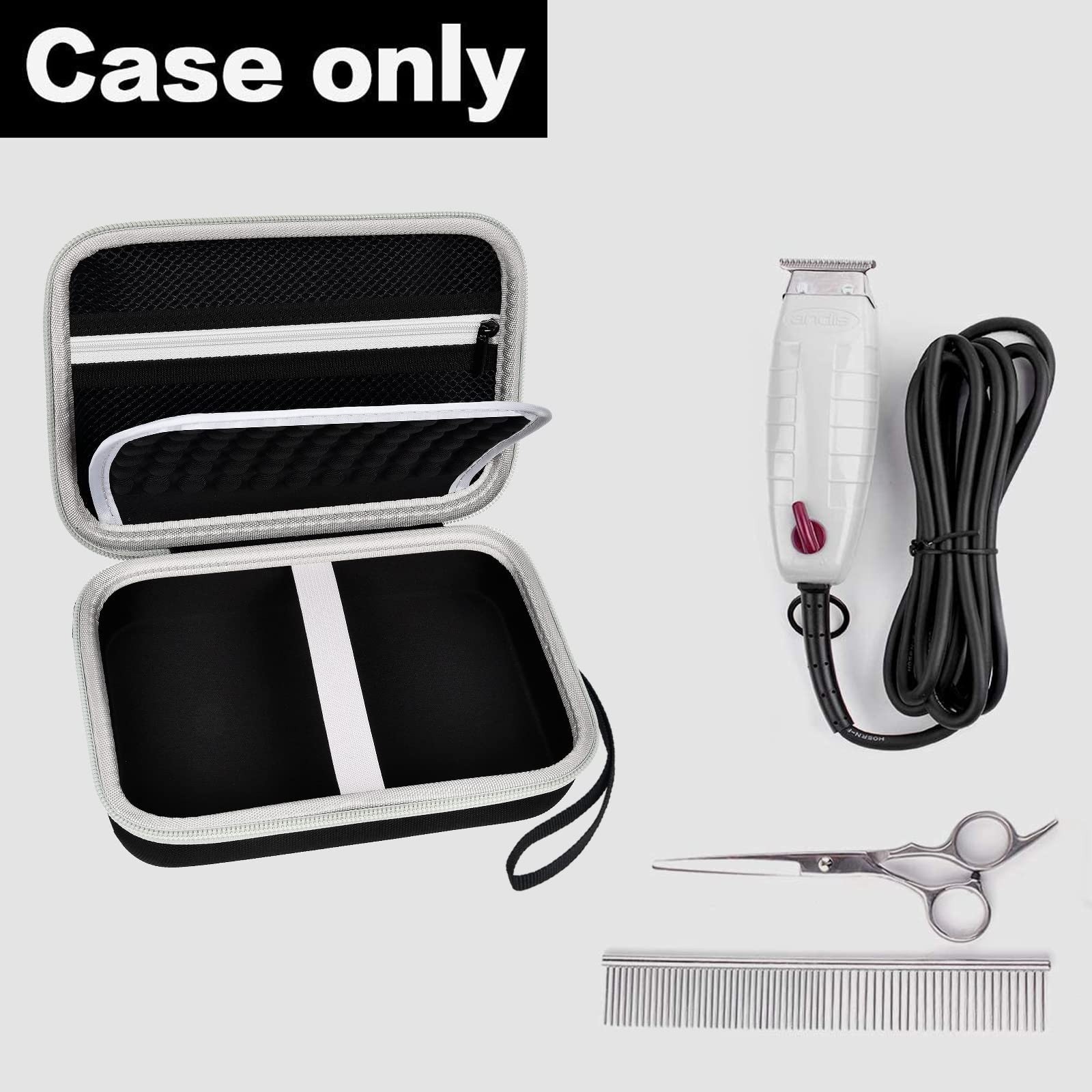 Hair Trimmer Case for Andis T-Outliner – PU Shell, Padded Divider, Mesh Pocket,