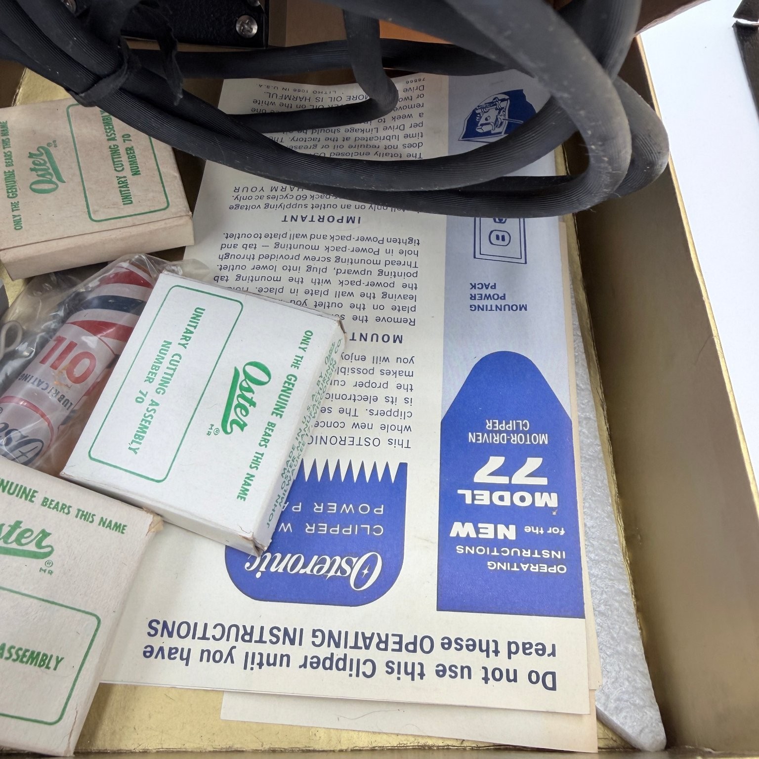 Vintage 1965 Oster Osteronic 77 Barber Hair Clipper Power Pack In Box Blades USA
