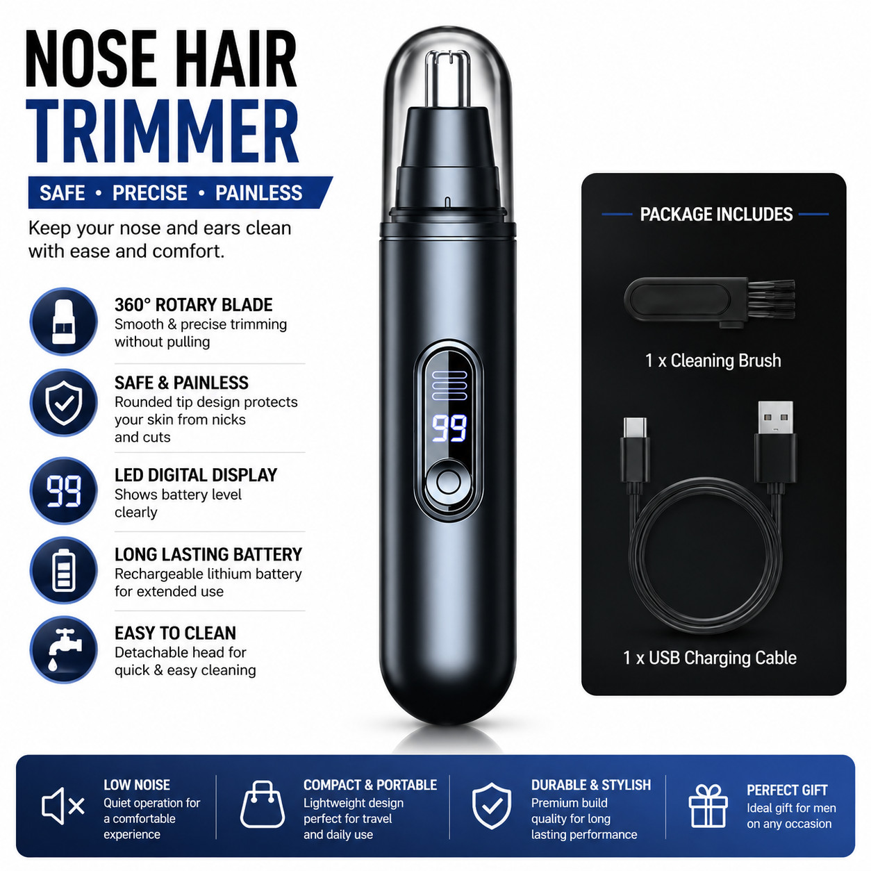 Nose Hair Trimmer Mini Portable Electric Nose Hair Clipper Rechargeable Automati