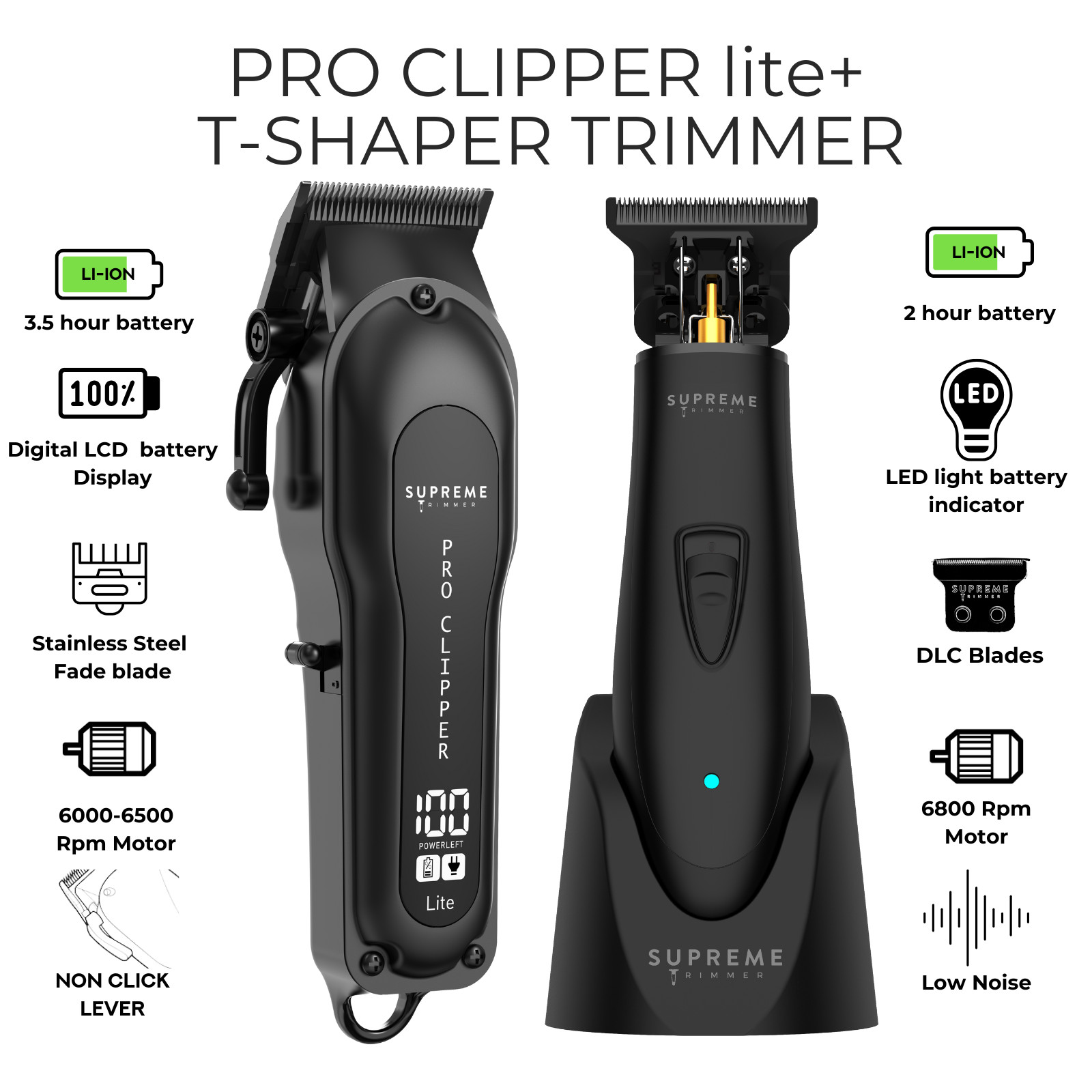 Supreme Trimmer 2-in-1 Pro Clipper & T-Shaper Combo | STC5030 & ST5220 Black