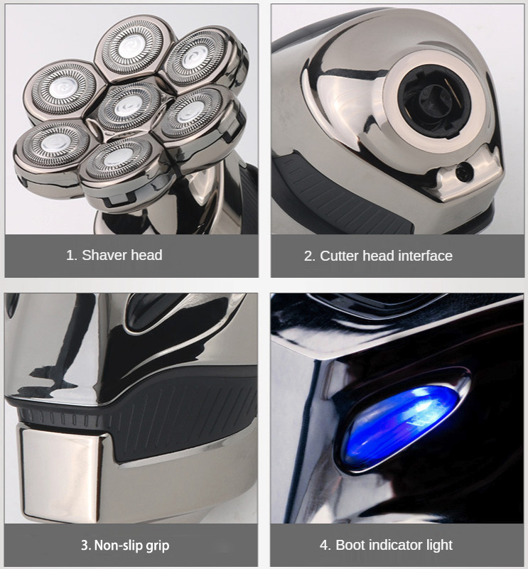 5 IN 1 7D Rotary Electric Shaver Rechargeable Bald Head Shaver Beard Trimmer Men