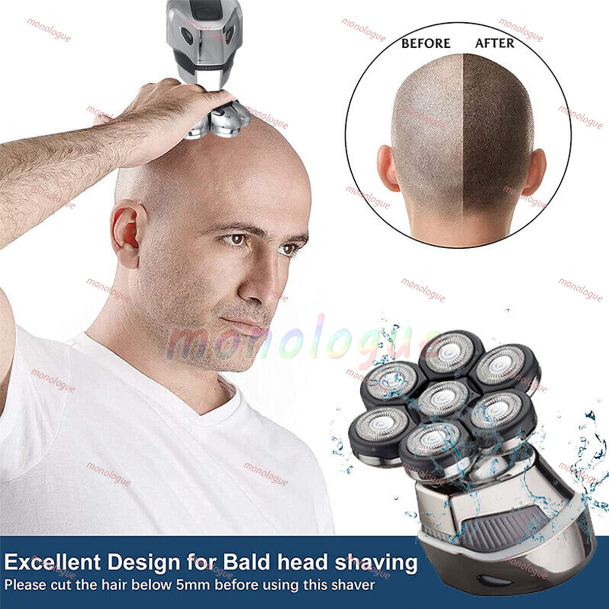 7D 5-in-1 Shaver Cordless Hair Trimmer Bald Head Razor Electric For Men Wet Dry