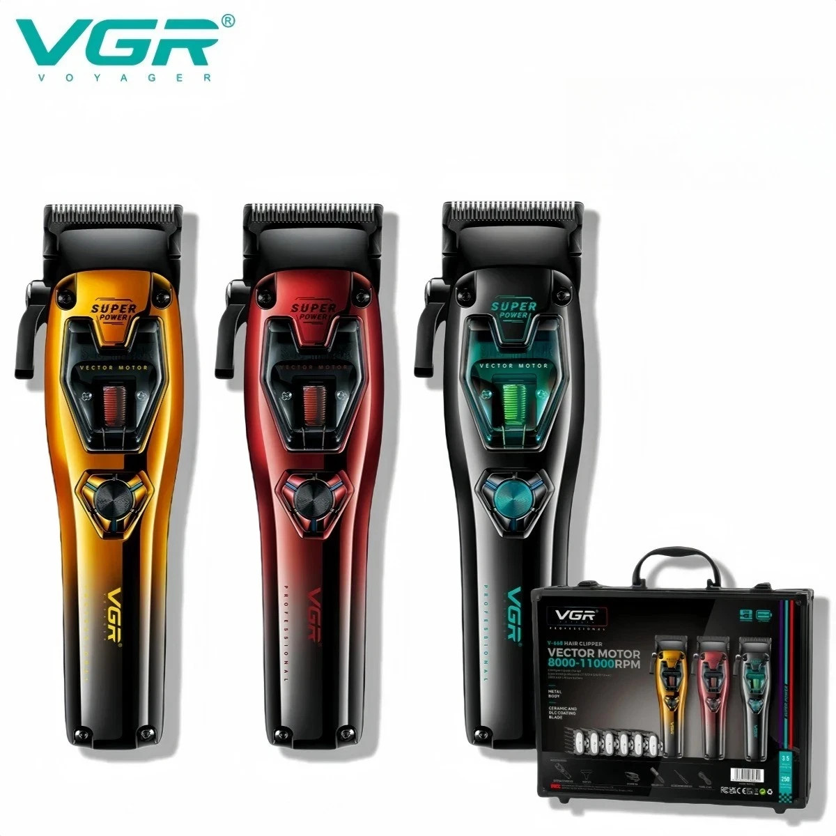 VGR V-668 Hair Clippers Professional 8000-11000 RPM Vector Motor USB Charging