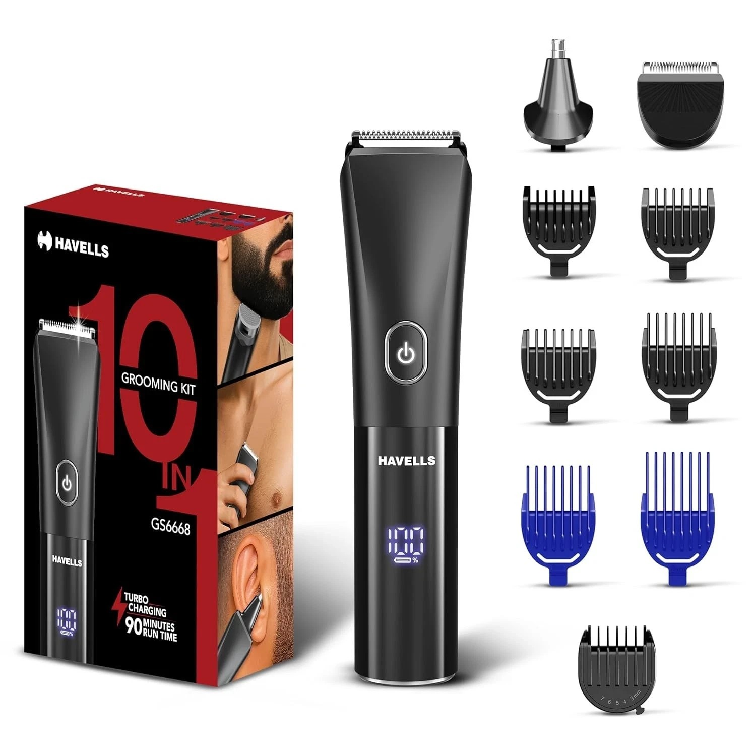 Havells GS6668 10 in 1 Digital Grooming Kit |2-in-1 Special Blade Type C Charge