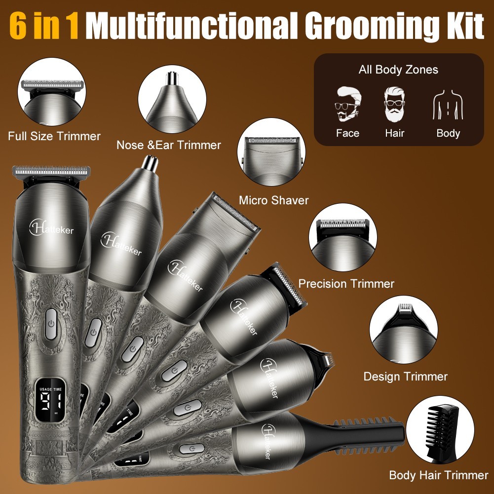 Hatteker Beard Trimmer Mustache for Men 8 in 1 Adjustable – Silver NEW SEALED