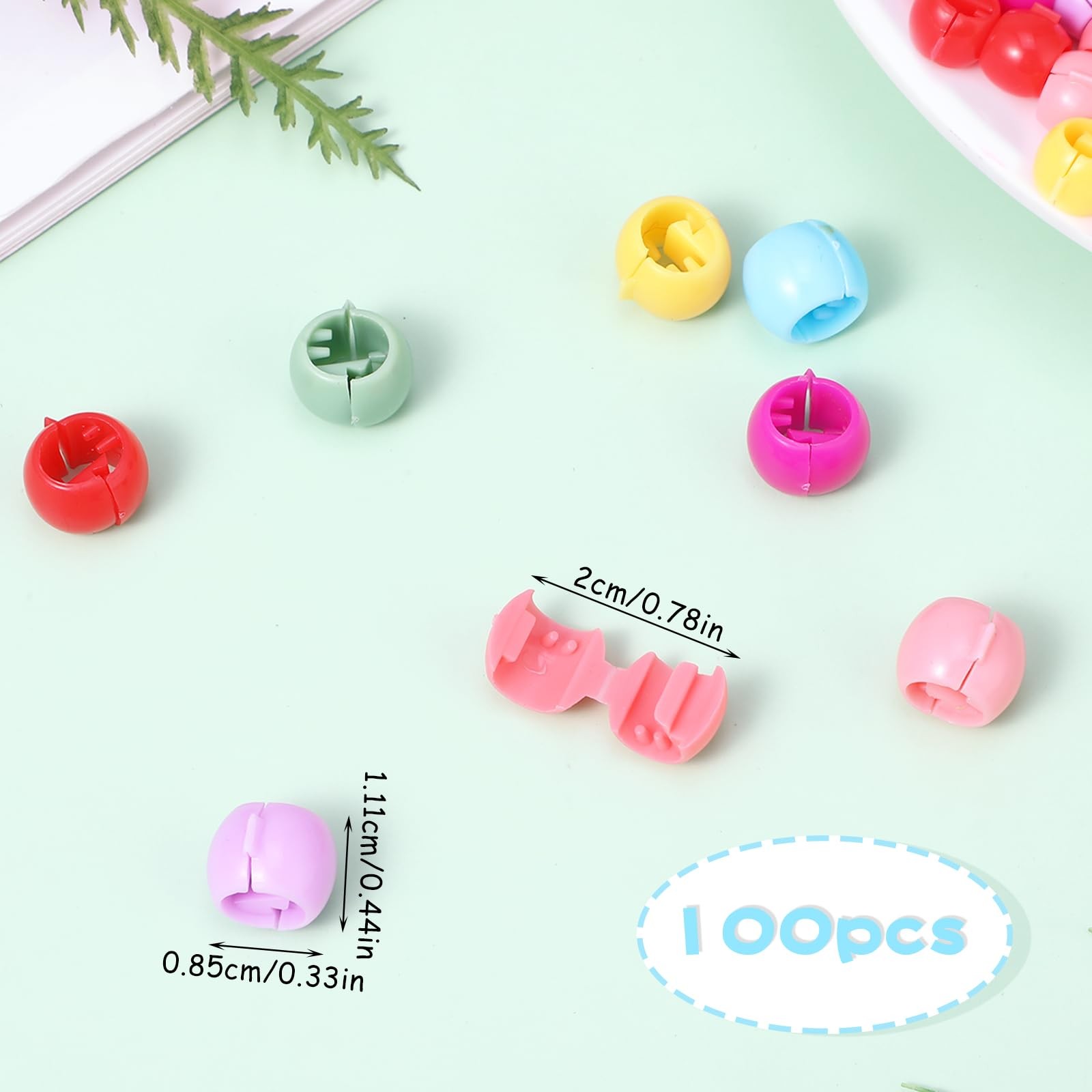 Hair Beads, 100 Pcs Rainbow Mini Clips 1 Count (Pack of 100), Multicolor
