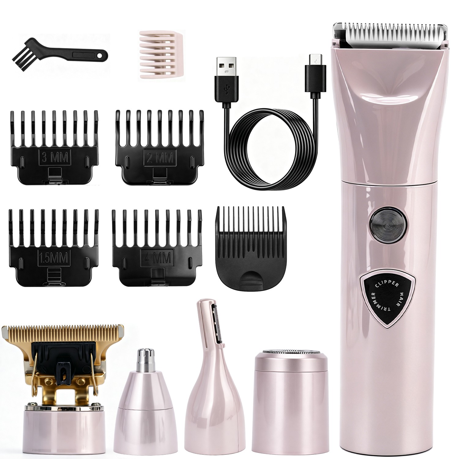 5-in-1 Electric Shaver & Hair Clippers – Cordless T-Blade Beard Trimmer with LED