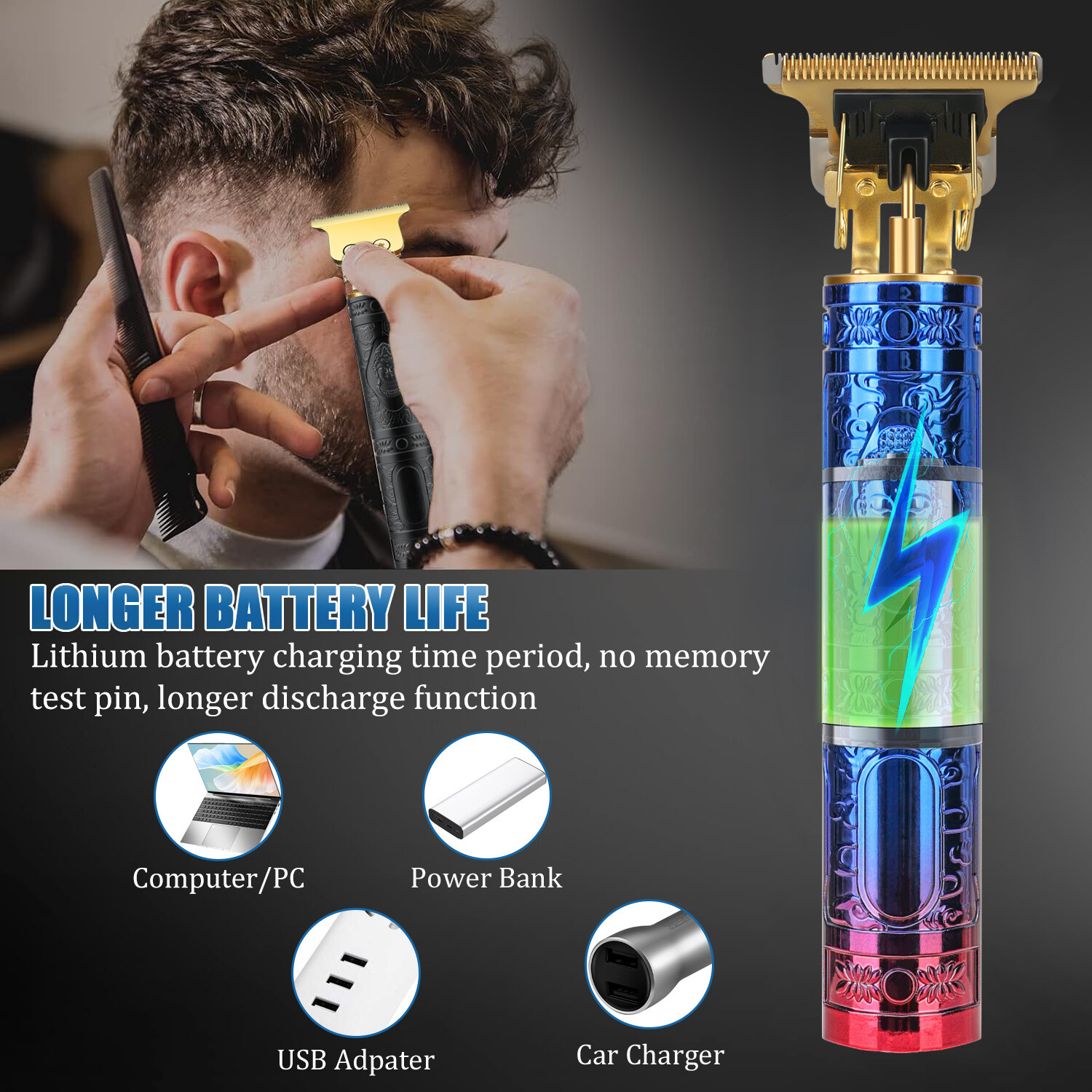 Men’s Hair & Beard Trimmer – Cordless Pro Clippers with 4 Guide Combs Included