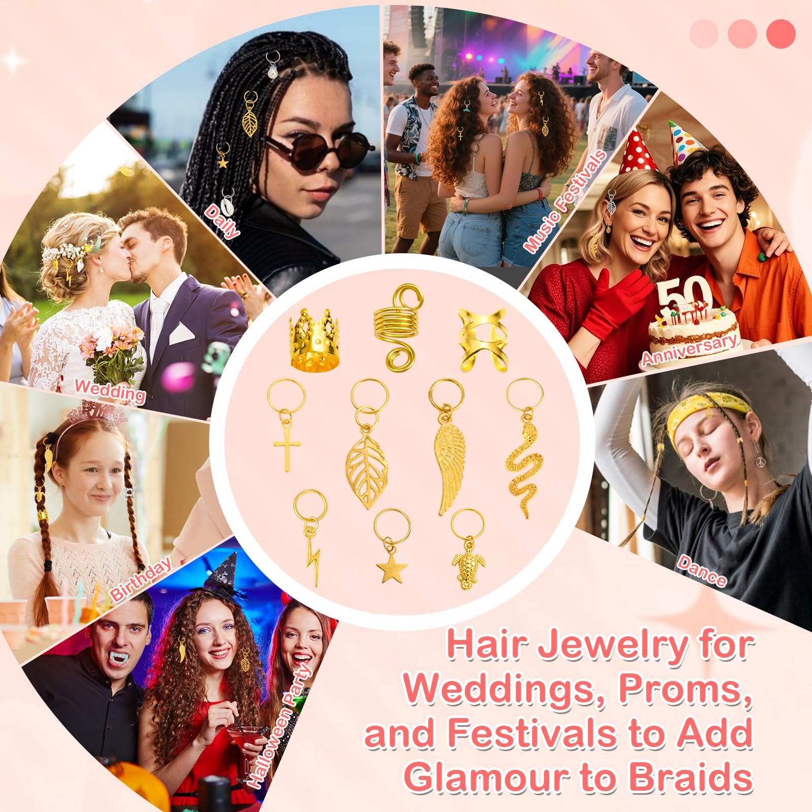 324 Pcs Gold and Silver Hair Jewelry for 1 Count (Pack of 324), Multicolor