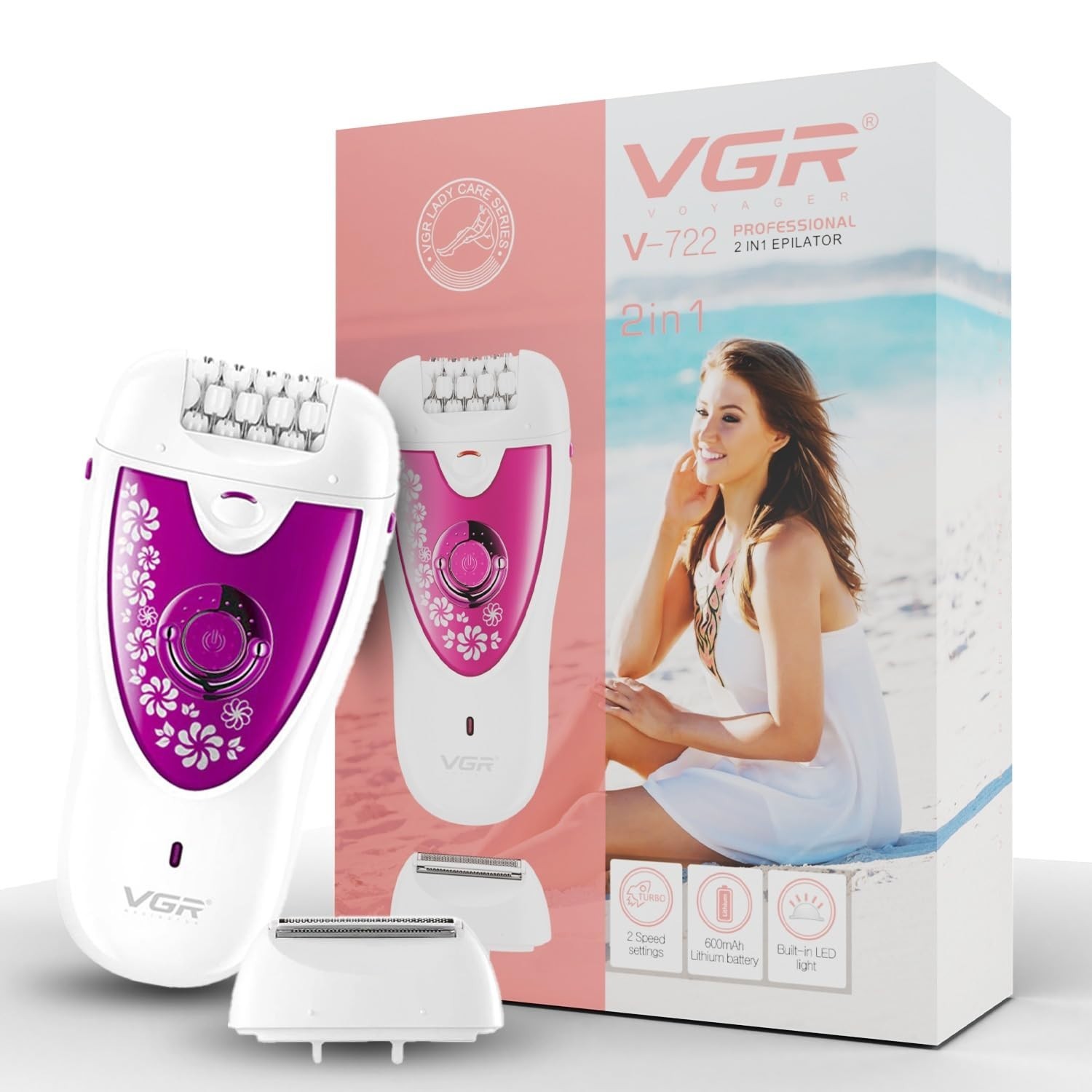 VGR V-722 Professional 2-in-1 Cordless Epilator for Women LED Indicator