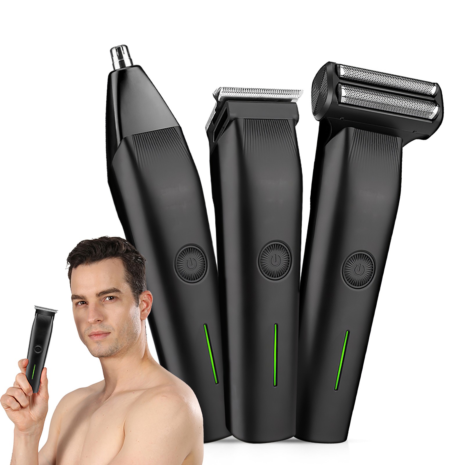 3‑In‑1 Mens Grooming Kit Beard Nose Ear Hair Trimmer Black
