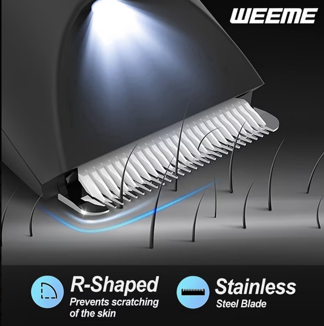WEEME Body Trimmer USB Rechargeable LED Light Stainless Blade Digital, 4 Guards