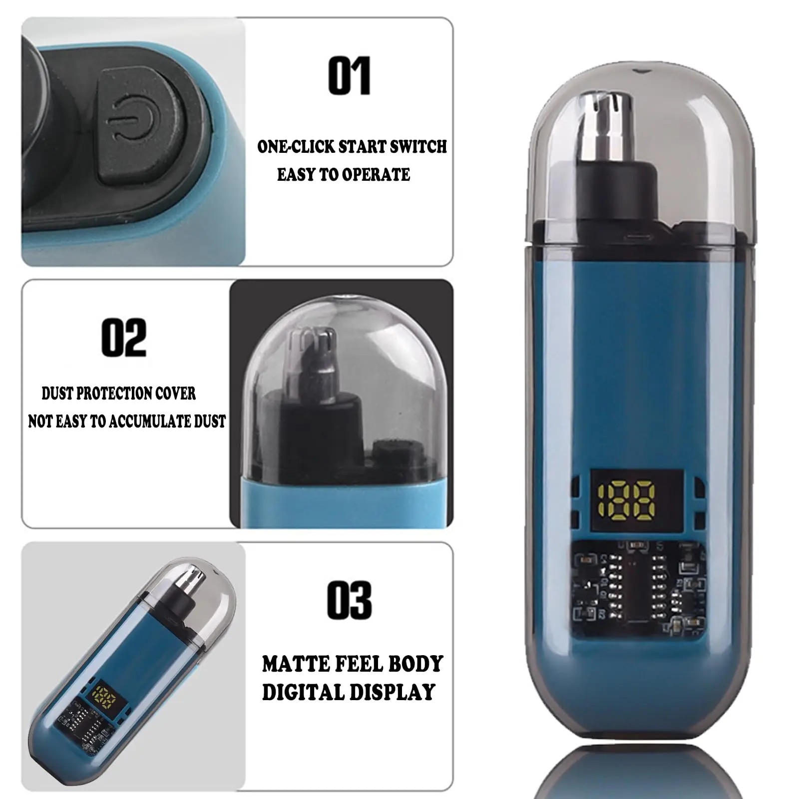 Ear and Nose Hair Trimmer with LED indicator USB Rechargeable Water Resistant
