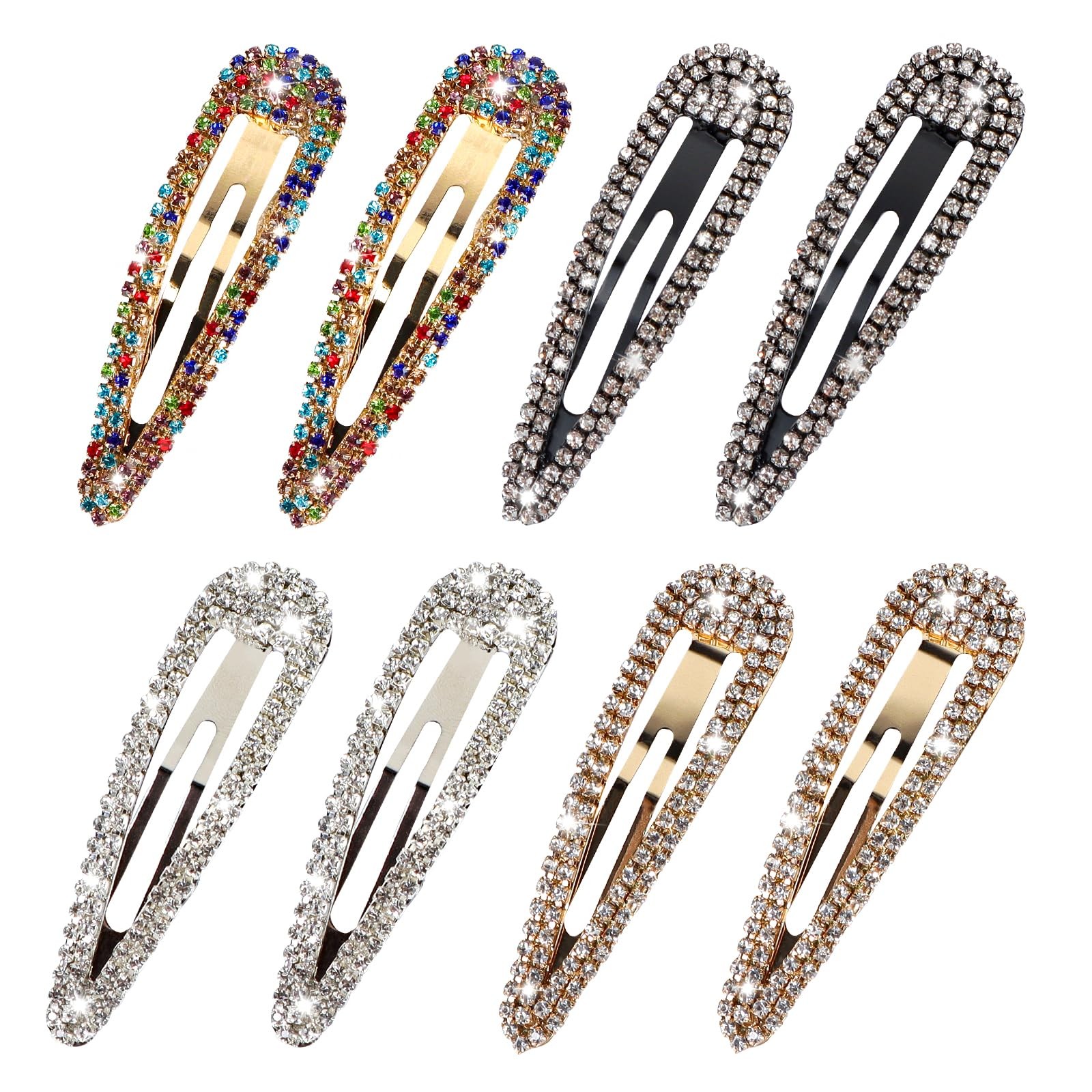 LOSANJI 8PCS Rhinestone Hair 1 Count (Pack of 8), Color, Gold, Silver, Black