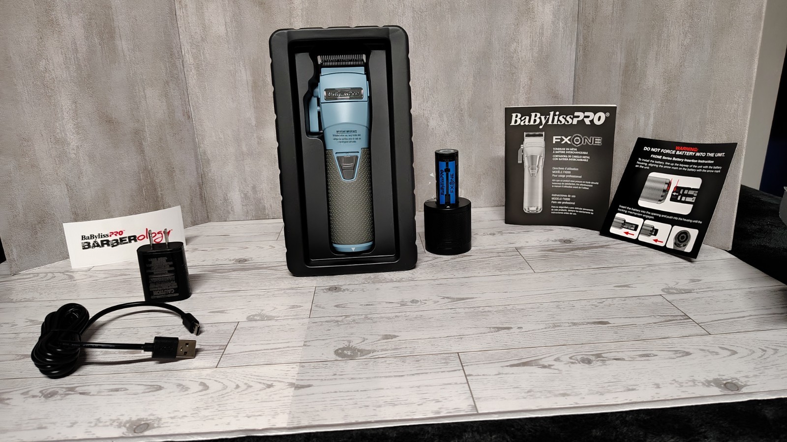 BaBylissPRO FXONE FX8022B Cordless Hair Clipper Kit Blue/Gray Square Blade