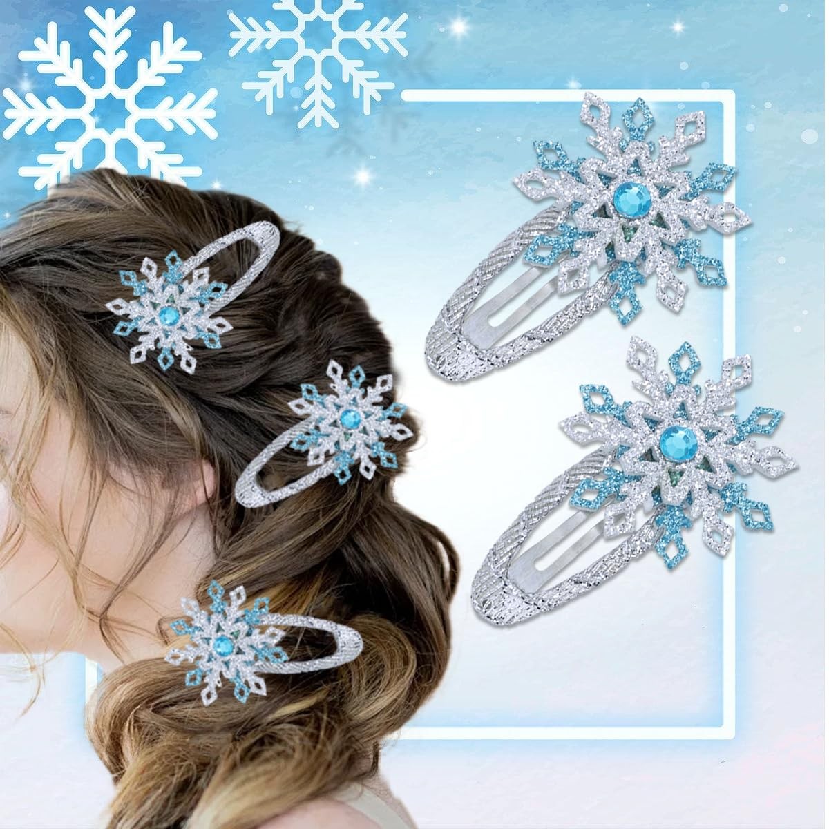 4Pcs Christmas Hair Clips Blue Silver 1 Count (Pack of 4), Multicolor
