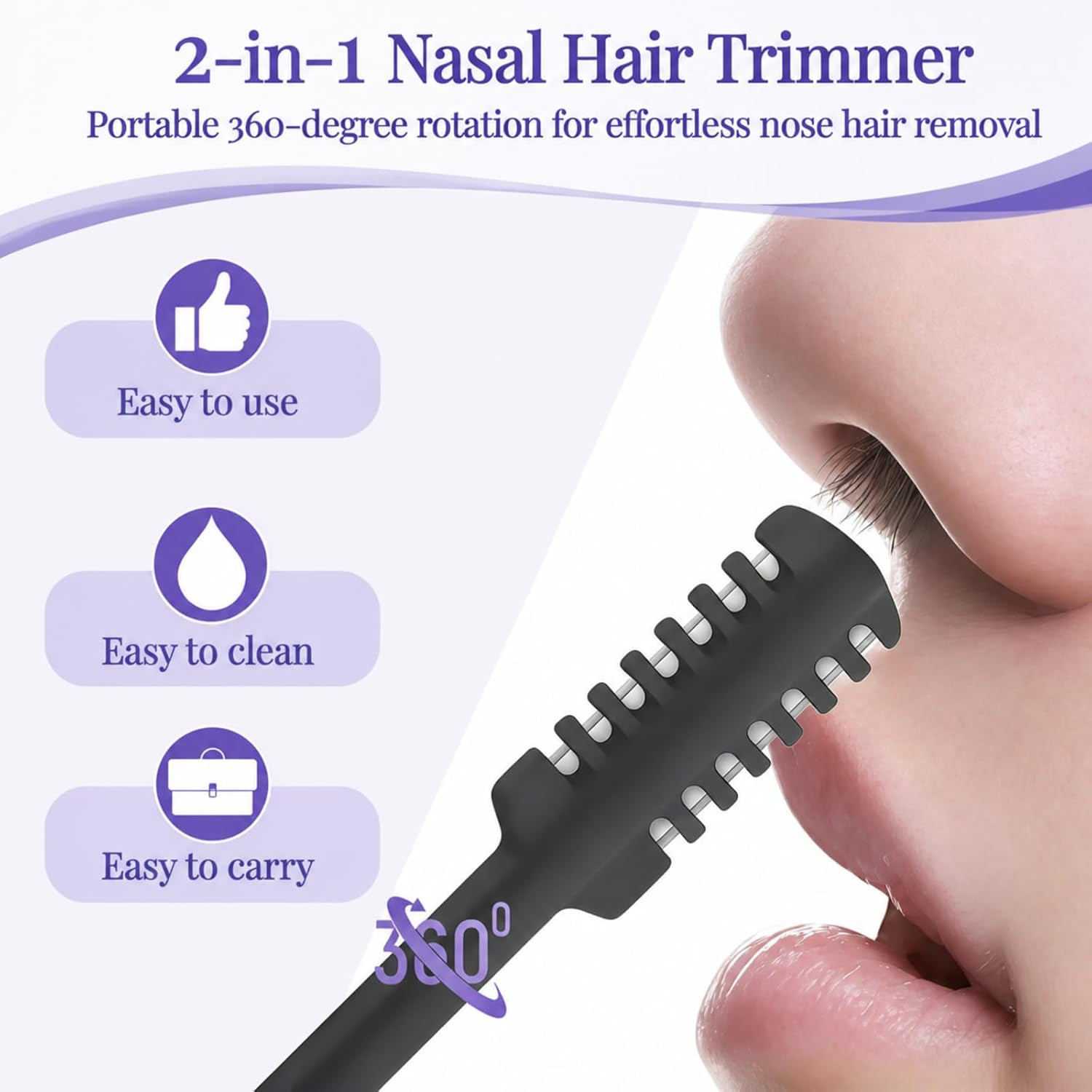 2026 Upgraded 2-In-1 Nasal Hair Cutter, 360° Rotating Double-Sided Blade, Washab