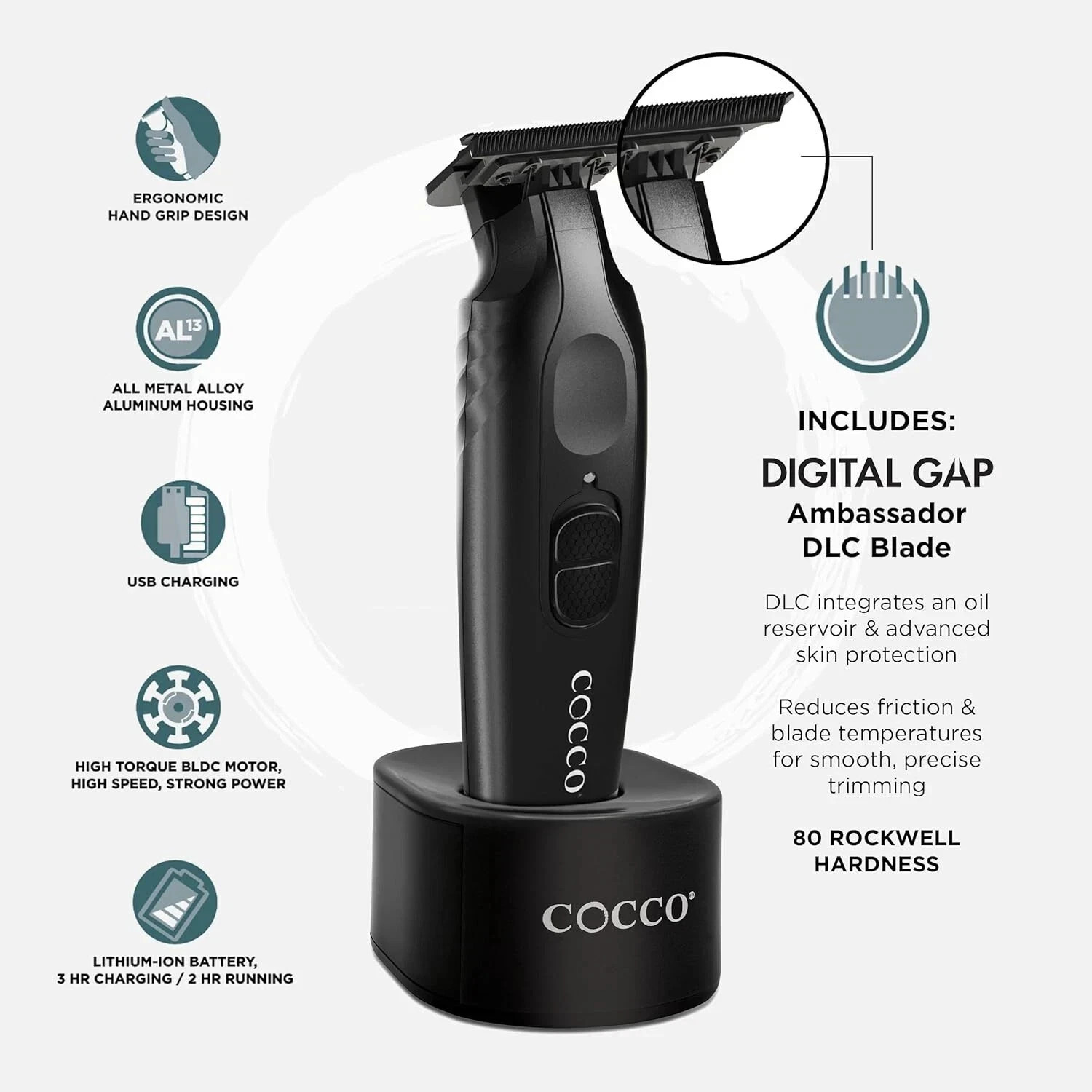 Cocco Veloce Pro Cordless Trimmer Digital Gap Ambassador DLC Blade Edger | Black