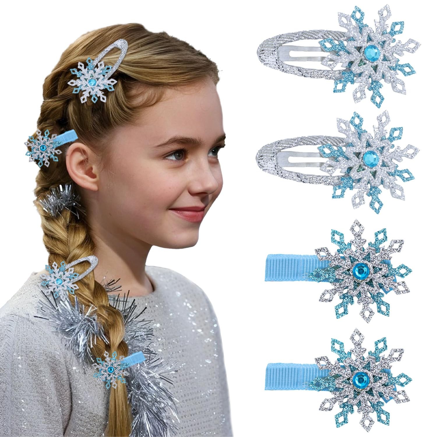 4Pcs Christmas Hair Clips Blue Silver 1 Count (Pack of 4), Multicolor