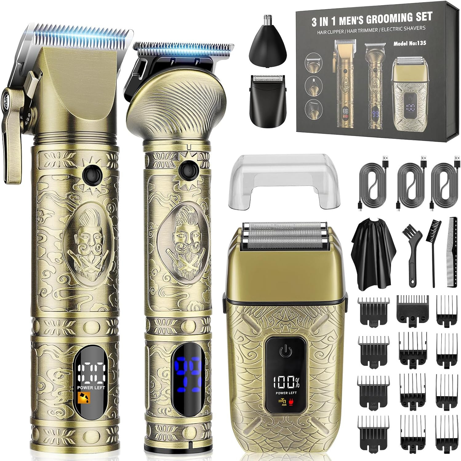 3-in-1 Professional Hair Clippers & Trimmer Set for Men
