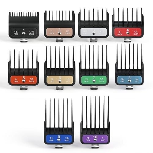 10-Piece Hair Clipper Guide Combs Set with Colored Clips, 1.5mm-25mm, Premium At