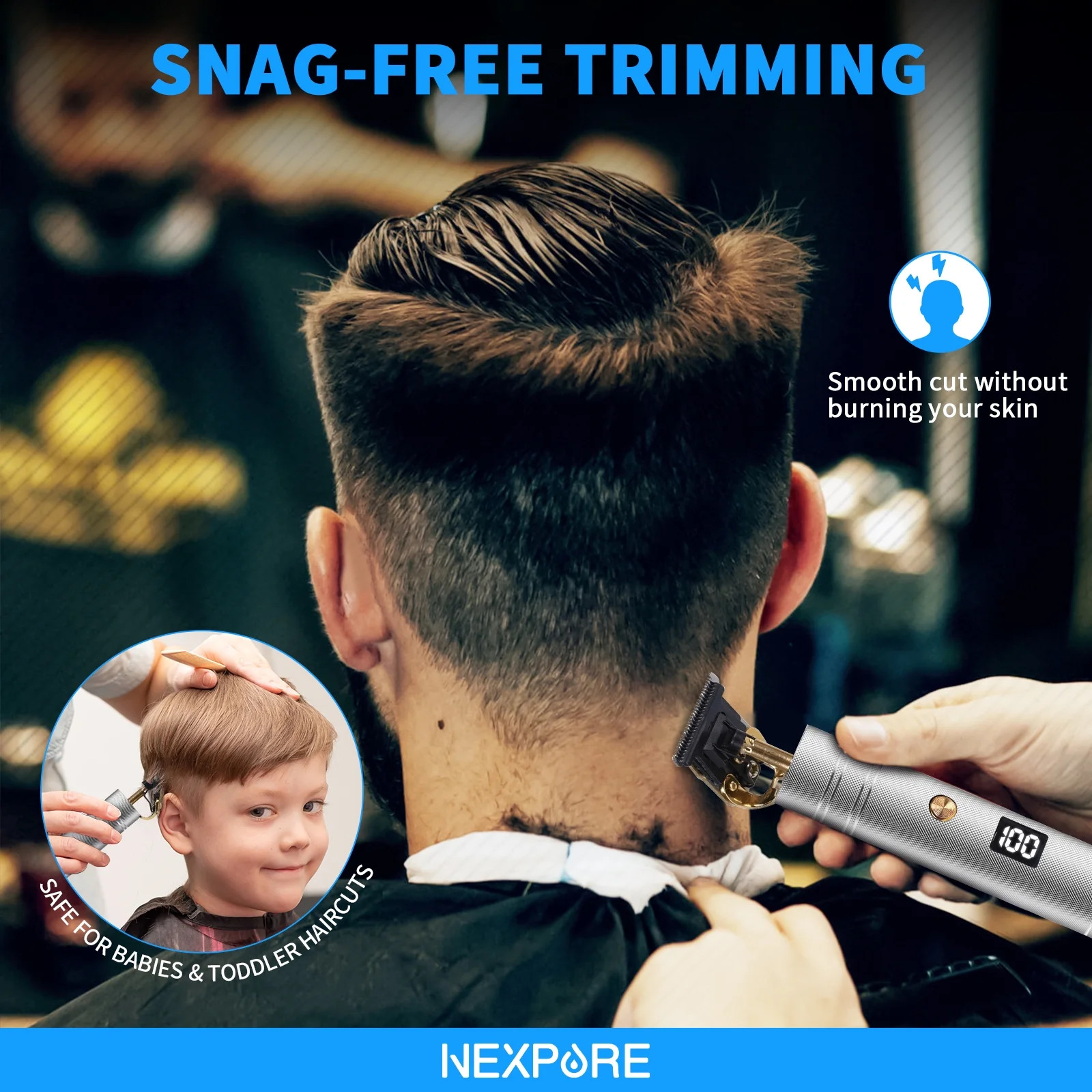 NEXPURE Hair Clippers &Beard Trimmer Set Brushless Motor 300Min LCD Cordless