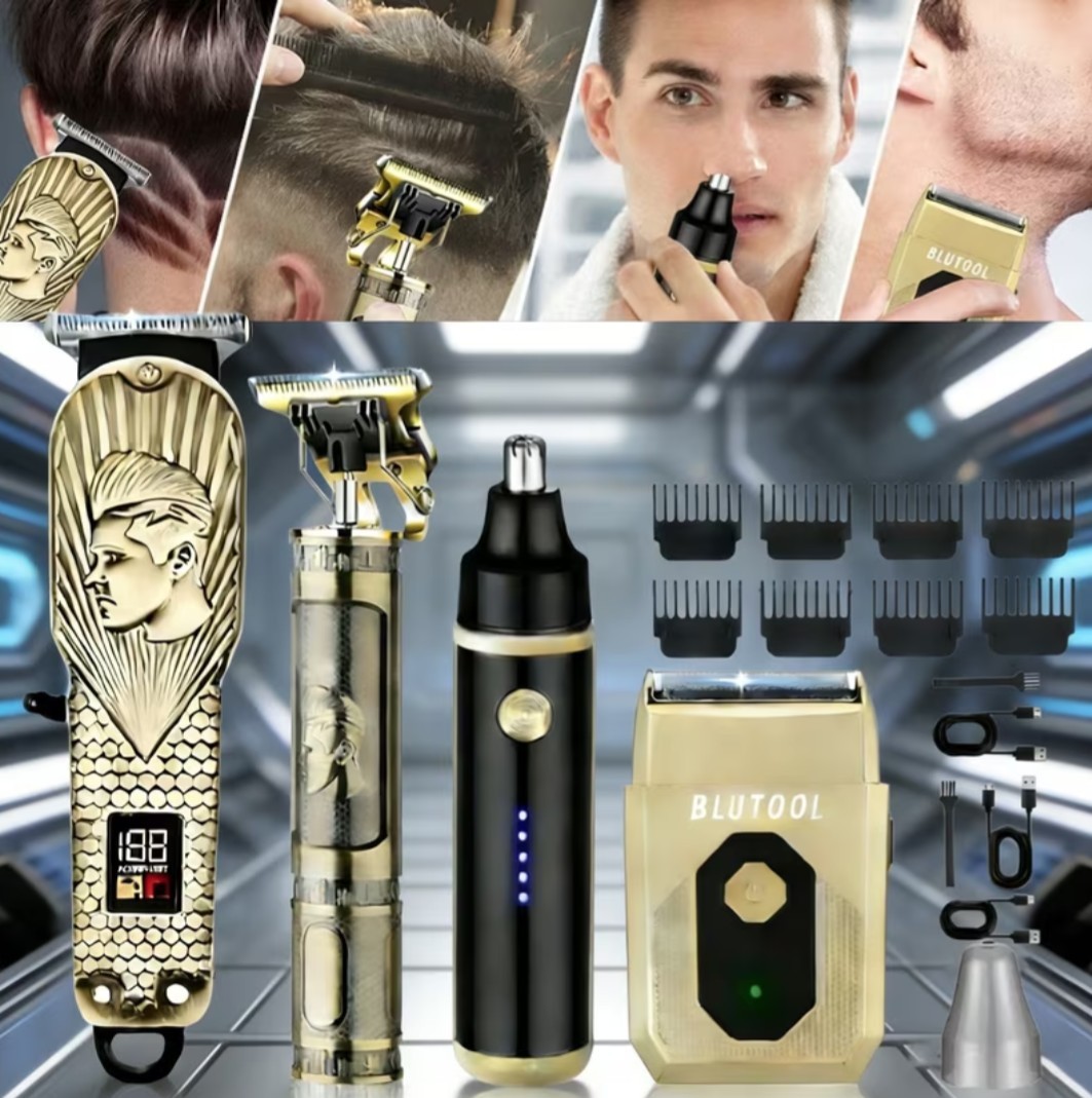 MEN’S GOLD 4-IN-1 CORDLESS HAIR CLIPPERS & BEARD TRIMMER WITH ELECTRIC SHAVER…