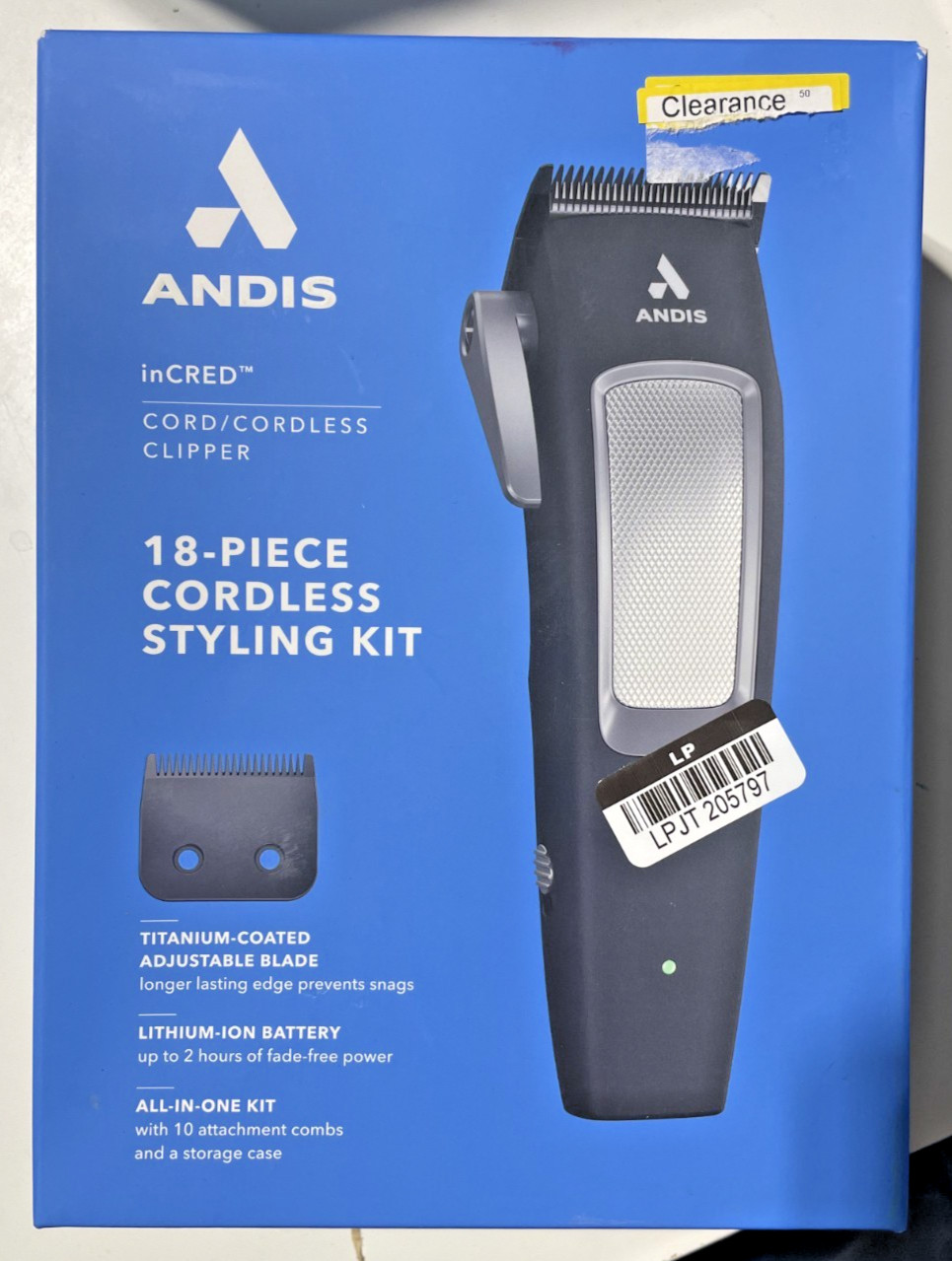 ANDIS inCRED Lithium-Ion Cordless Rechargeable Hair Clipper 18Pc Trimmer Kit NEW