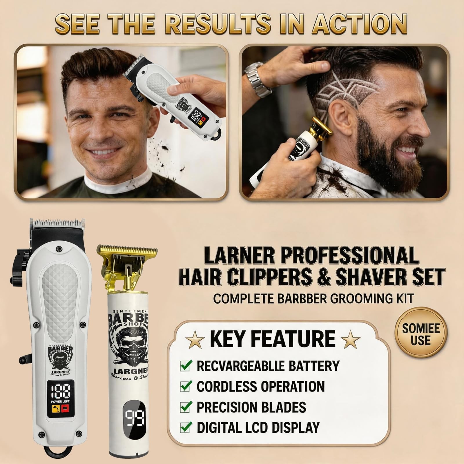 LARGNERSHAVER Hair Clippers for Men, Clippers and Trimmers Set, Barber Clippe…
