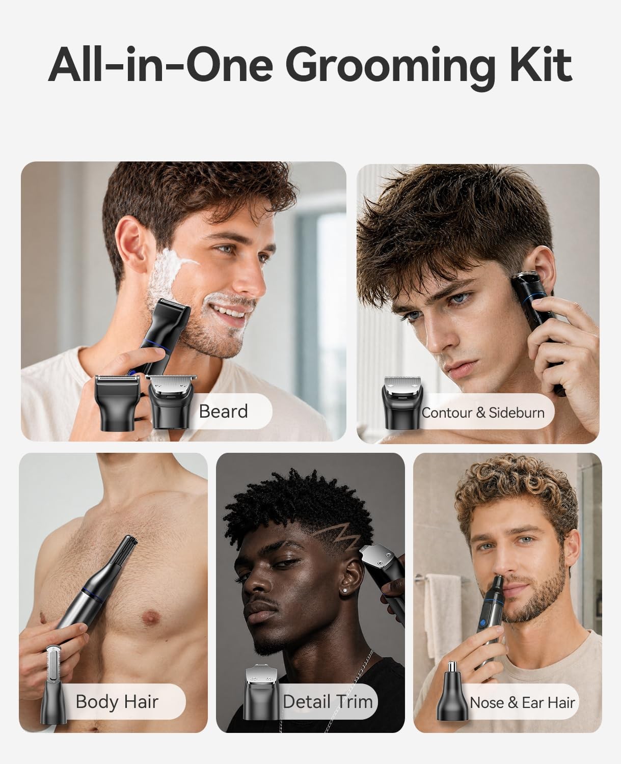 Kensen 6-in-1 Men’s Body Hair Trimmer Groomer Kit Waterproof Charging Base
