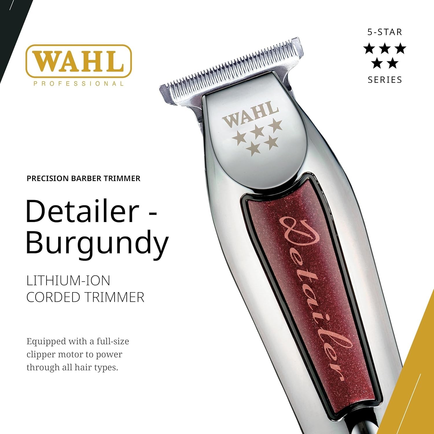 Wahl 5 Star Detailer Trimmer, Burgundy, Adjustable T-Blade, Corded, Rotary Motor