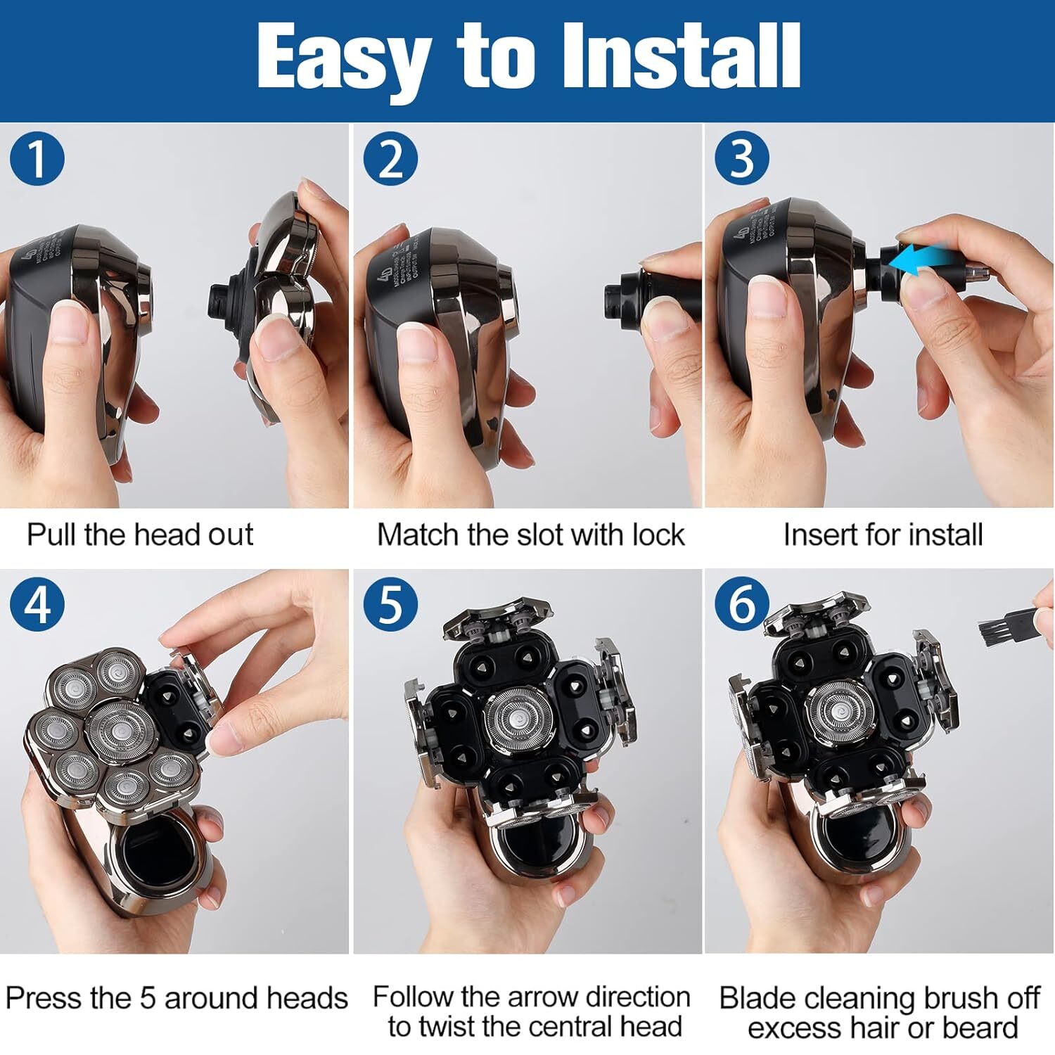 6in1 Electric Shaver Wet/Dry Trimmer Rotary Razor Beard Shaving USB Rechargeable