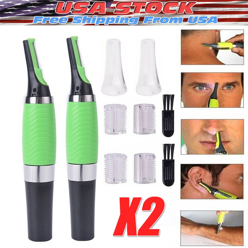 2PCS Men Nose Ear Face Neck Eyebrow Hair Mustache Beard Trimmer Shaver Clipper