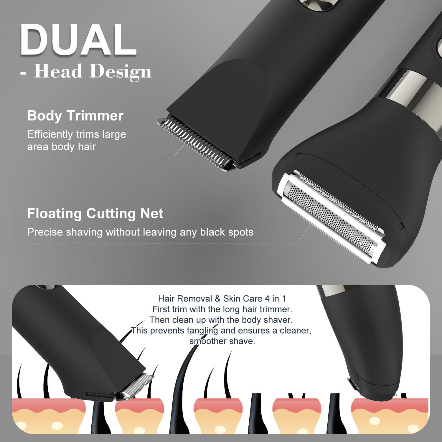 4-in-1 Waterproof Body Hair Trimmer & Groomer for Men, Rechargeable Electric Sha