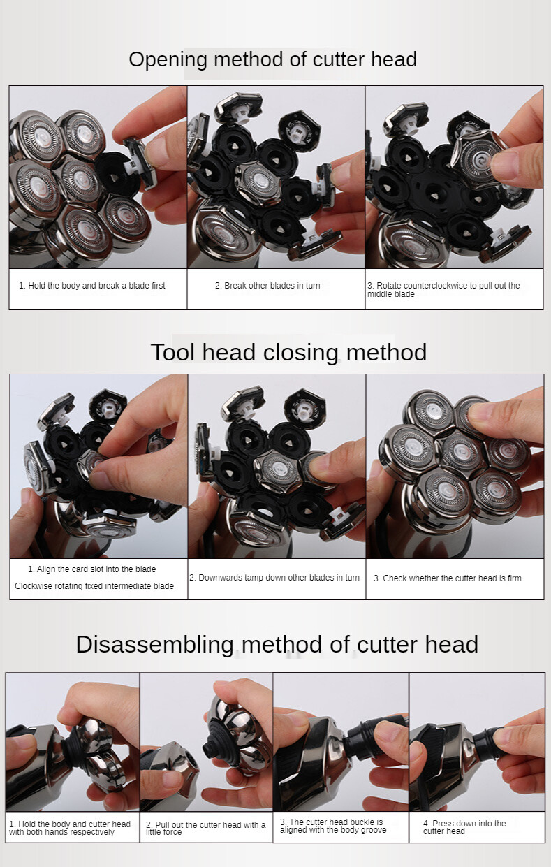 5 IN 1 7D Rotary Electric Shaver Rechargeable Bald Head Shaver Beard Trimmer Men