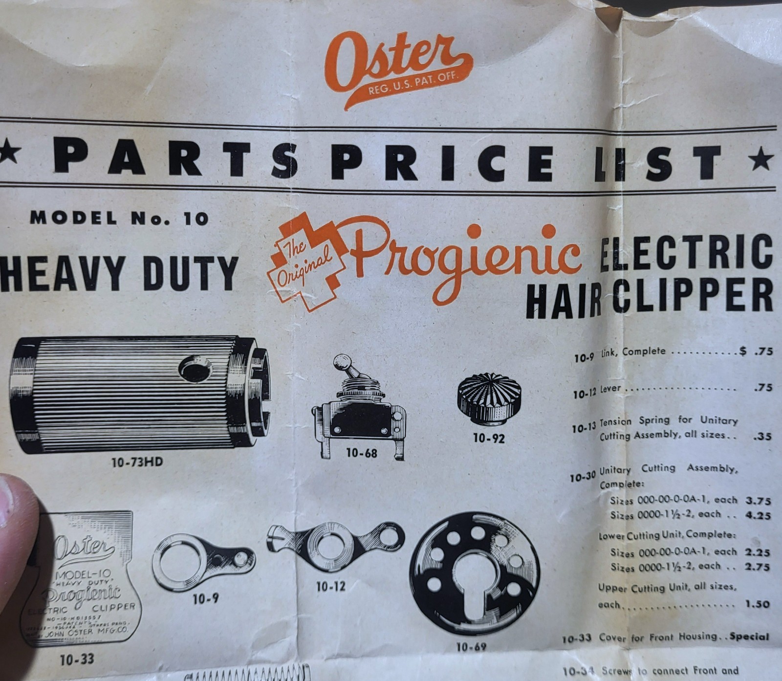 Oster Progienic Model 10 Power Switch – 250V – 157241 – 10-68