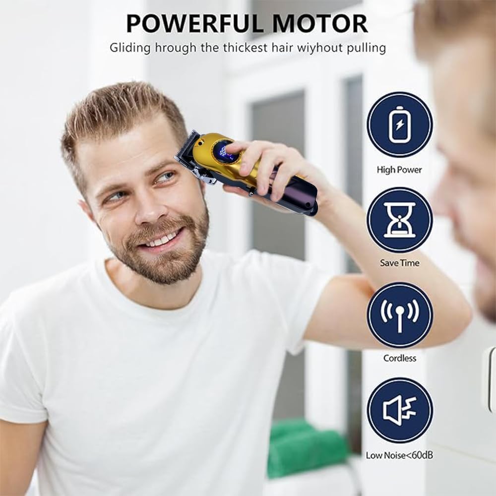 Pro Hair Clippers for Men, Cordless Trimmer Set, LCD Display