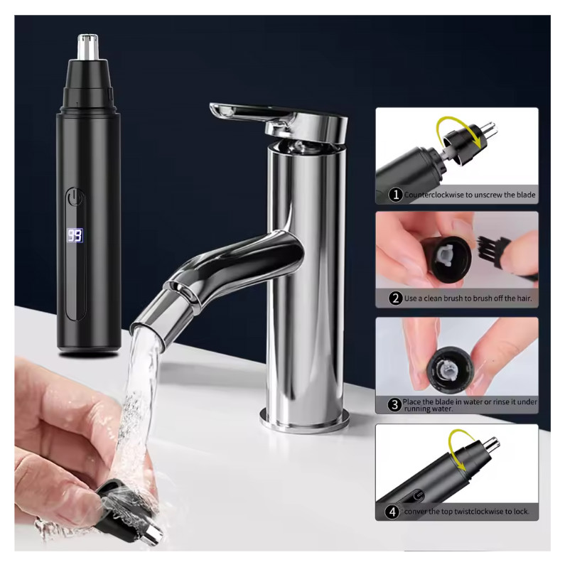 Ear and Nose Hair Trimmer with LED indicator USB Rechargeable Water Resistant