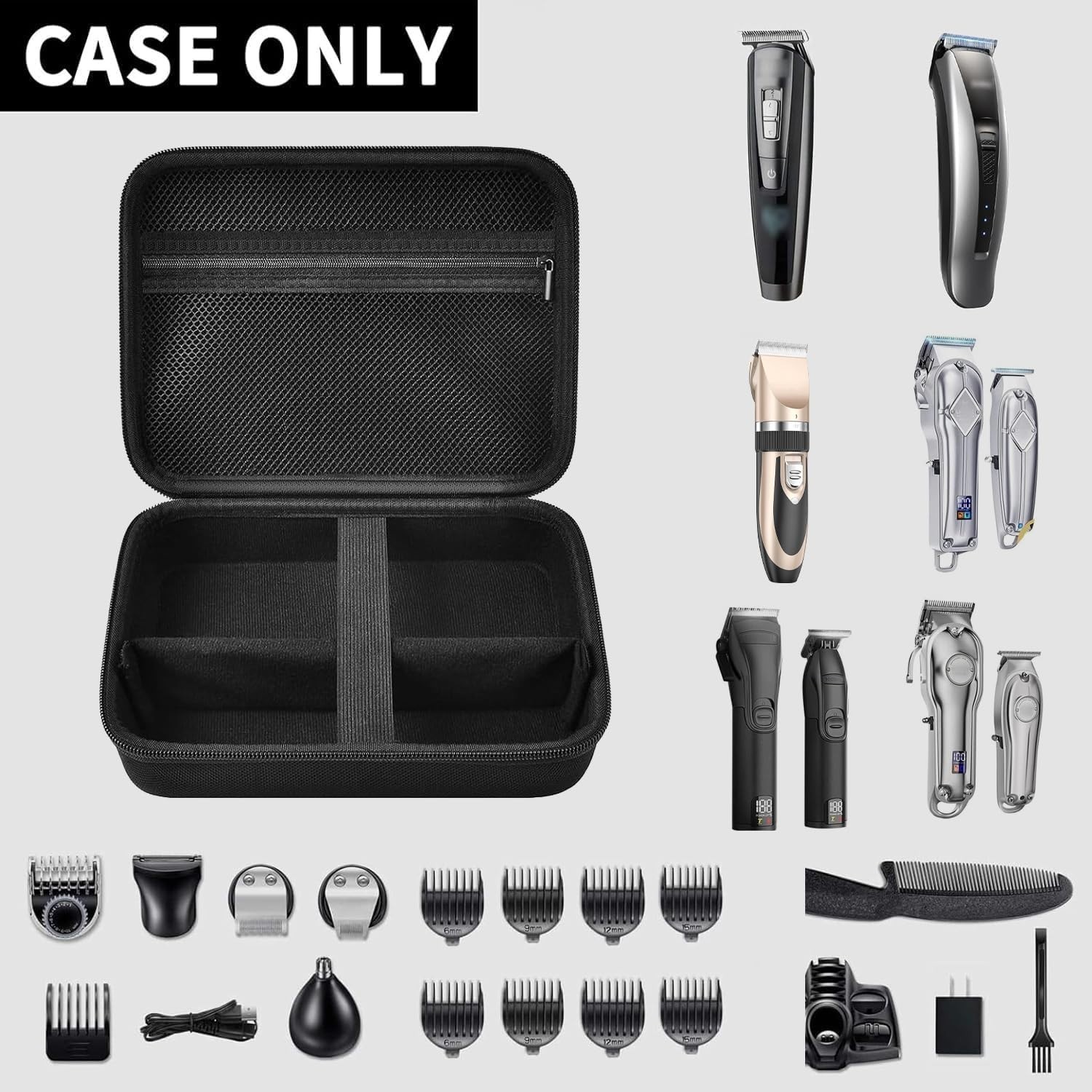 Large Storage Case for Hair Clippers and Beard Trimmers with Shoulder Strap