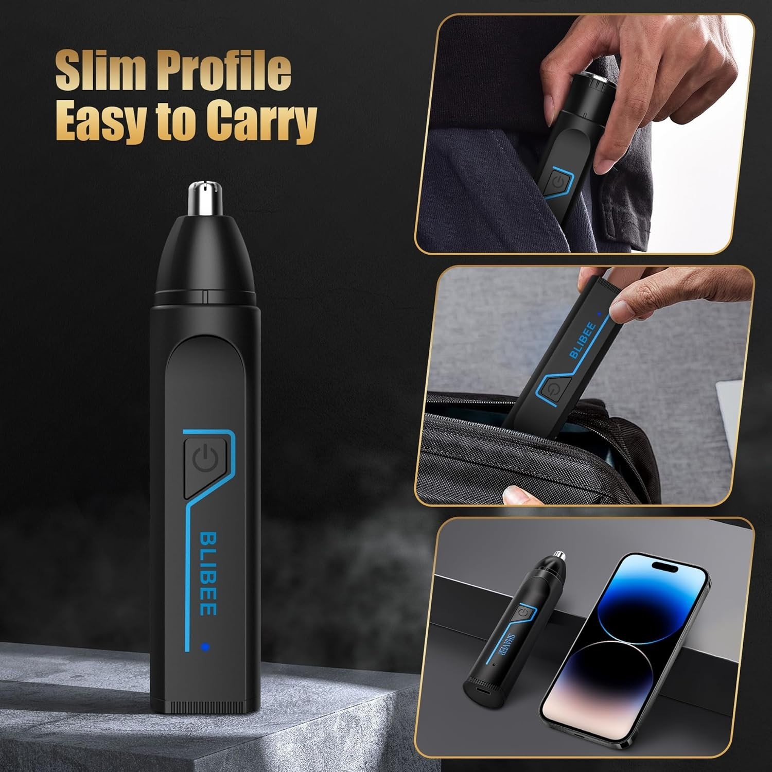 Ear and Nose Hair Trimmer with LED Display, USB Rechargeable Nose Trimmer