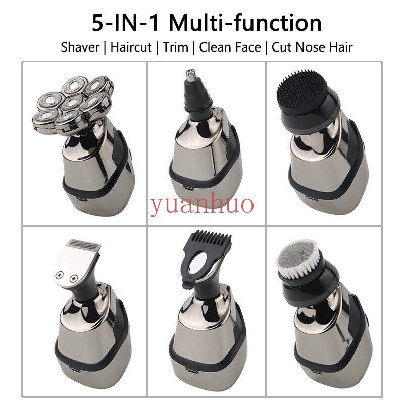 7D 5-in-1 Bald Head Hairs Remover Shaver Razor Smooth Skull Cordless Wet Dry US