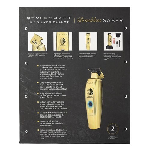 StyleCraft by Silver Bullet Saber Hair Trimmer Gold – Digital Brushless Motor