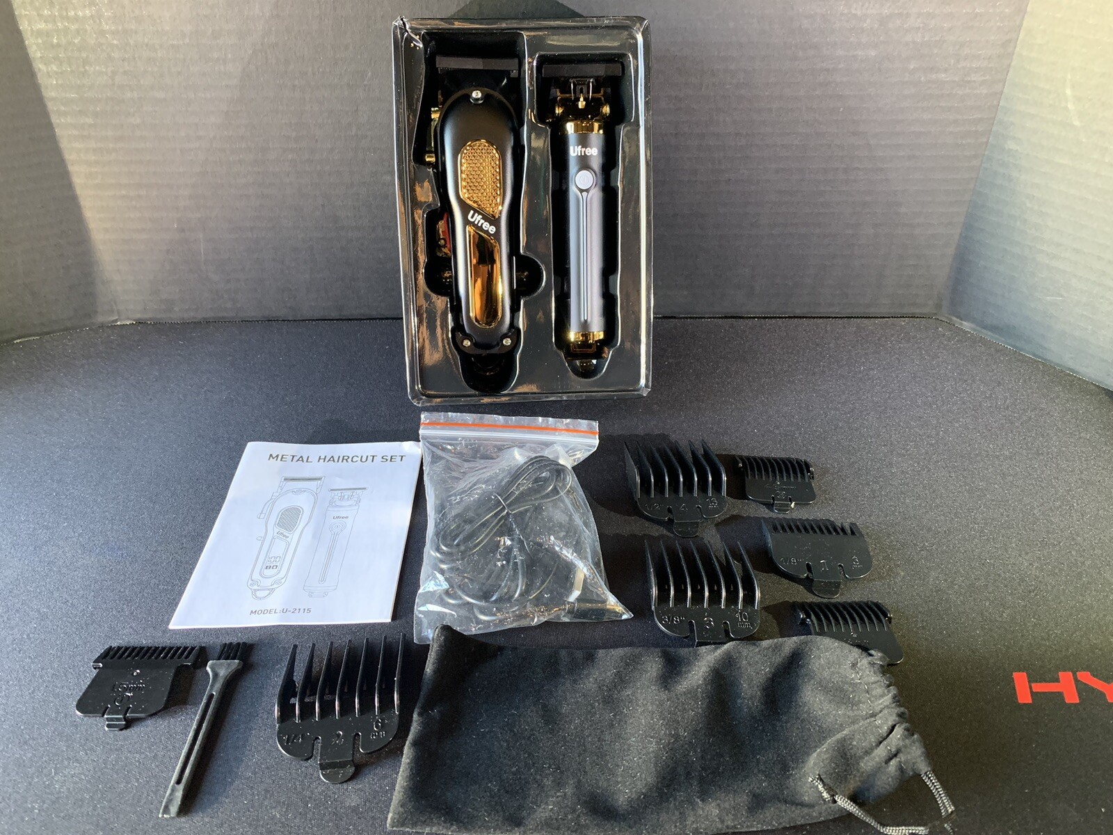 Ufree Mens Barber Set U-2115 Cordless Clipper And Trimmer Bundle Black & Gold