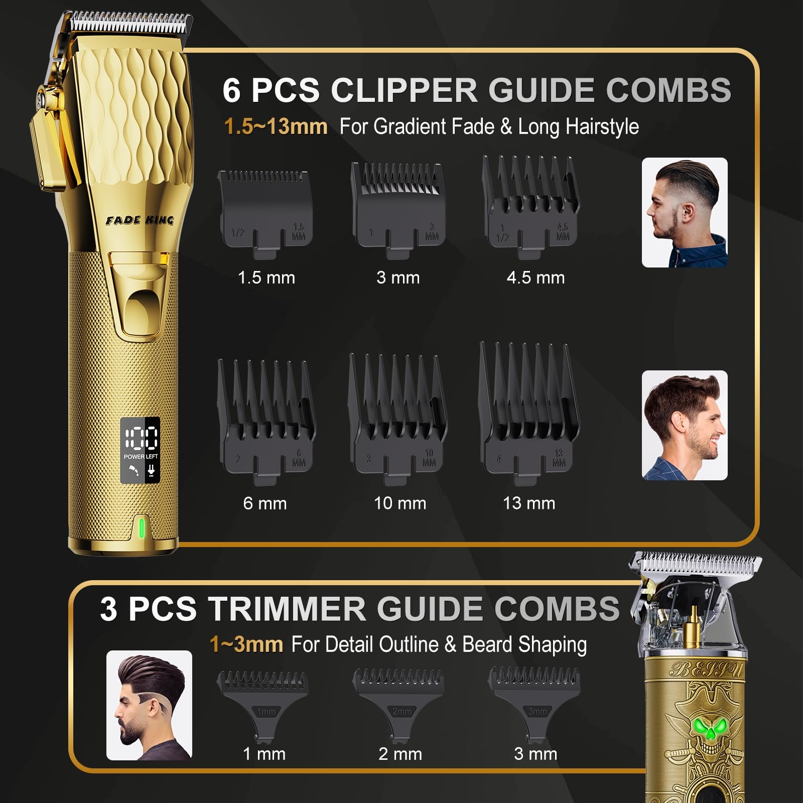 FADEKING® Professional Hair Clippers for Men – Cordless Barber Gold+bronze