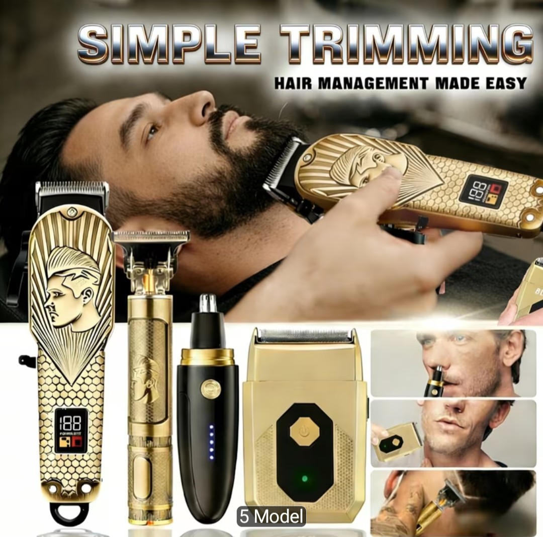 MEN’S GOLD 4-IN-1 CORDLESS HAIR CLIPPERS & BEARD TRIMMER WITH ELECTRIC SHAVER…