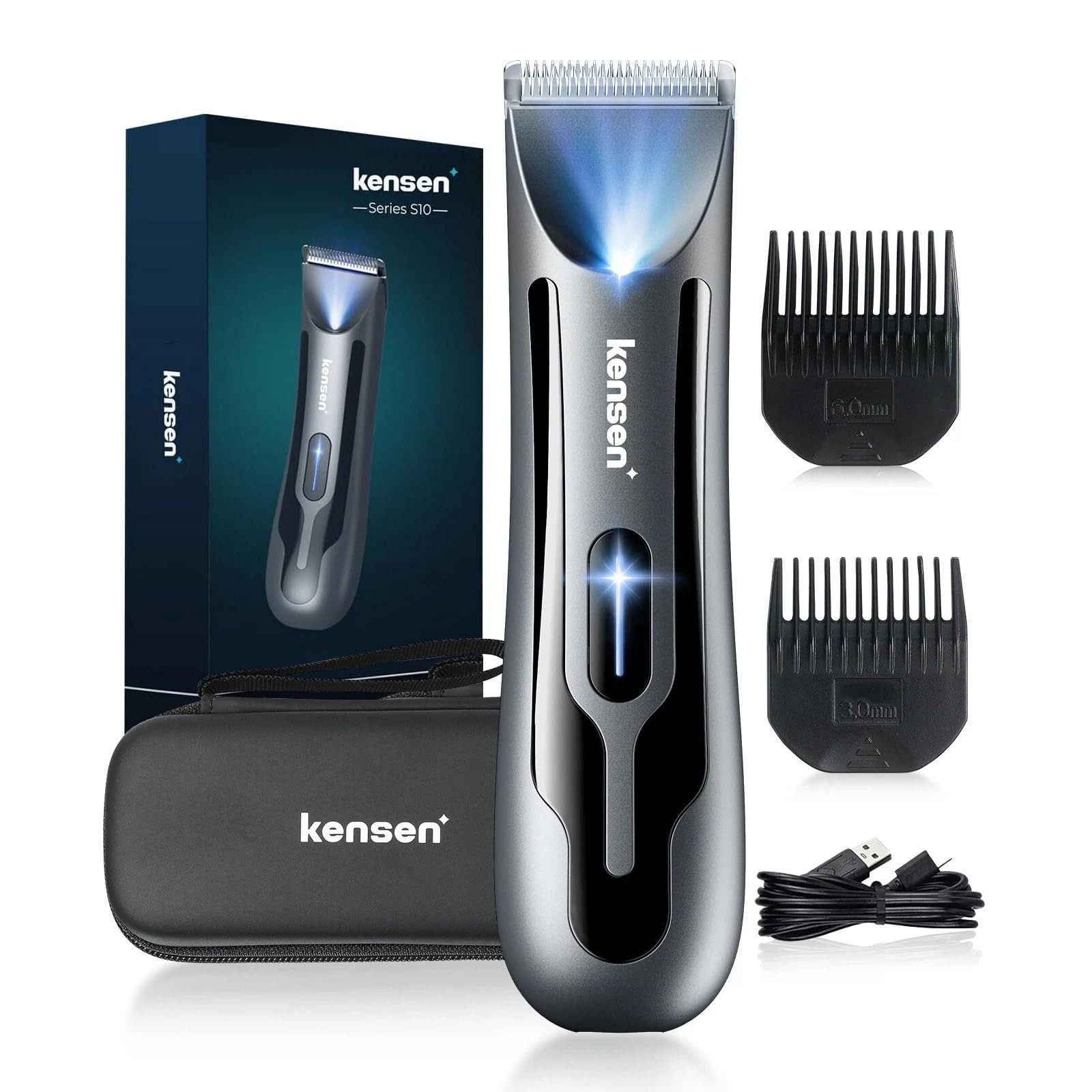 Body Hair Trimmer for Men – Waterproof Groin & Pubic Hair Shaver, LED Light, Cer