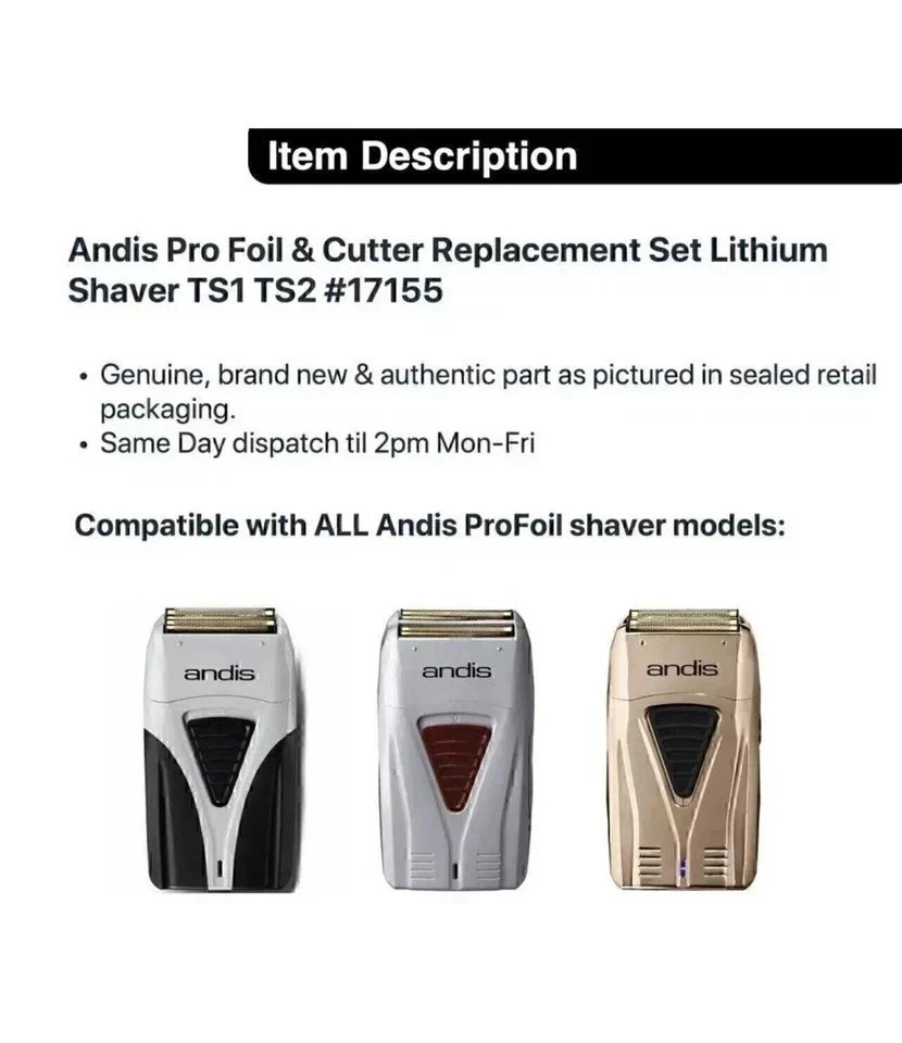 Replacement Foil and Cutter For Andis Pro For #17150 17200 Shaver TS-1/2 17155