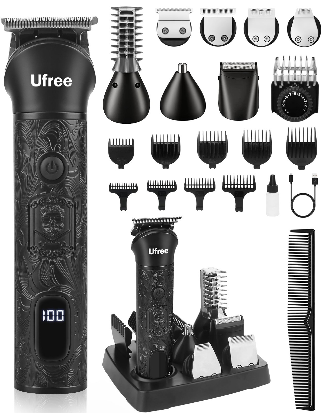 7-in-1 Beard Trimmer Grooming Kit for Men, Electric Razor with LED Display, Adju